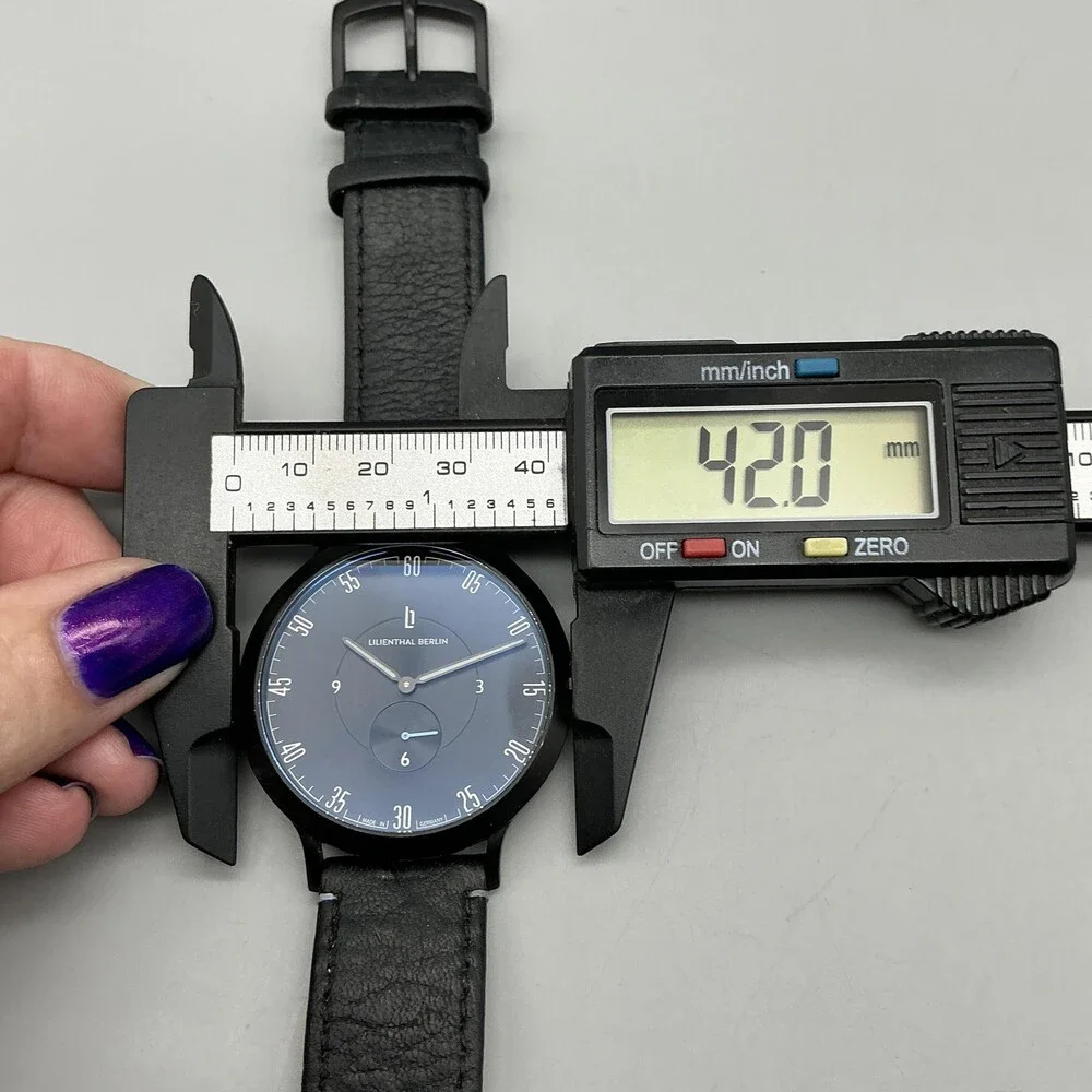 Lilienthal Berlin L1 All Black Mens Watch 42mm Black Dial Leather New Battery